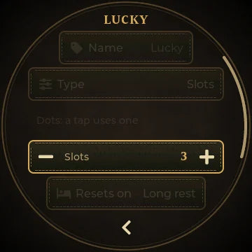 Resource form for Lucky: 3 slots, resets on long rest
