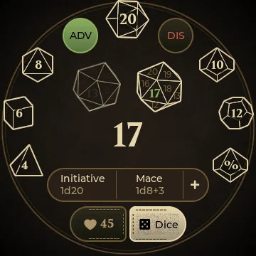 Dice page rolling with advantage, 17 kept