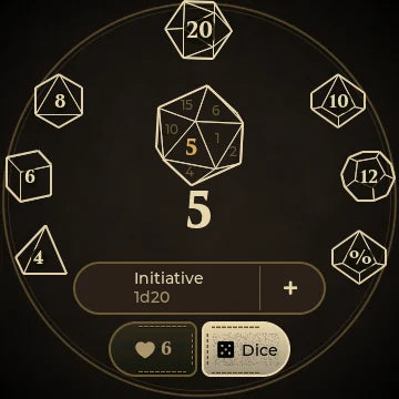 3.5 Dice page without advantage buttons, d20 showing 5
