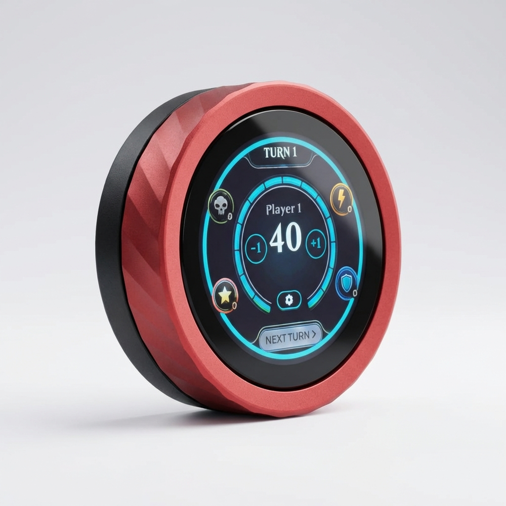 Round Soul Dial Life Point Tracker with digital display on a gray background